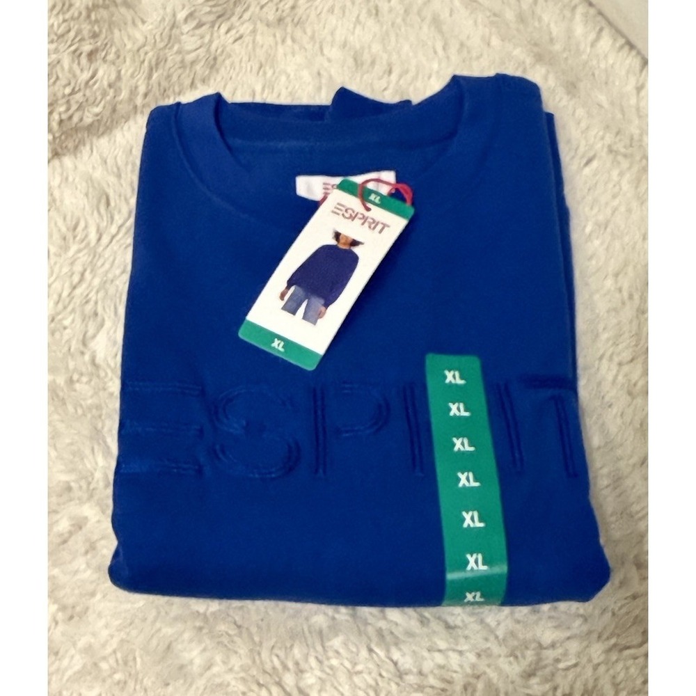 ESPRIT Women's Logo Fleece Costco Crewneck BLUE Size XL NWT 80s/90s